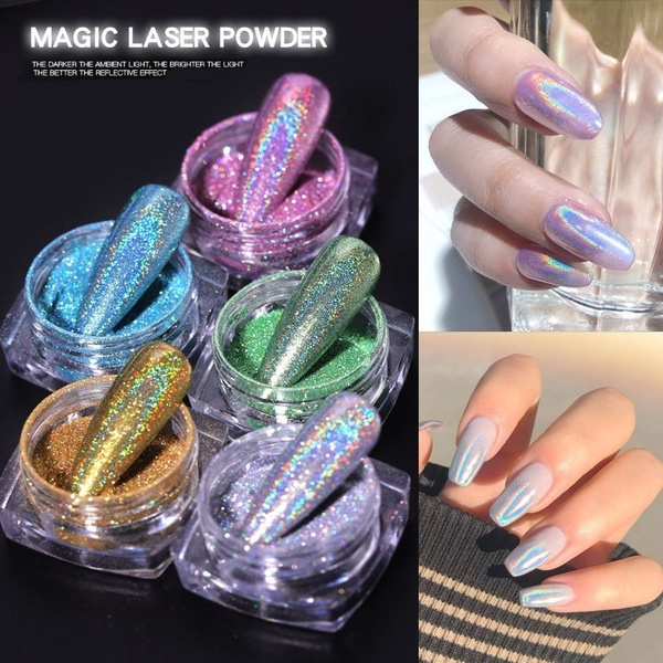CAP SHOP Holographic Powder On Nails Laser Silver Glitter Chrome