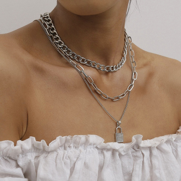 Lock Chain Necklace With a Padlock Pendant Grunge Aesthetic