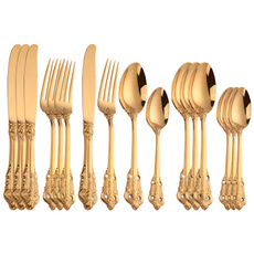 Steel, spoonfork, flatwareset, gold