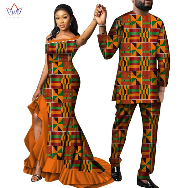 Africa Style Couples Clothing for Sweet Lovers Bazin Long Women Dress ...