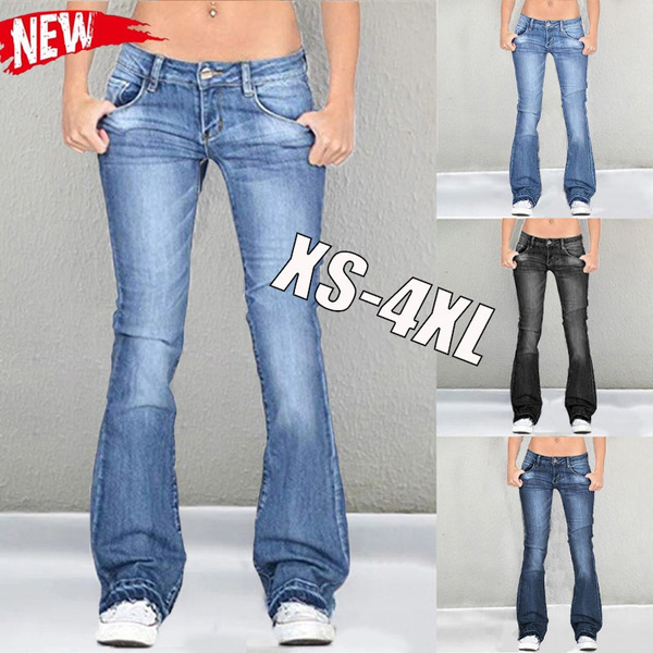 Women's Fashion Slim Gradient Jeans Casual Fringed Flared Pants Straight  Button Low-Rise Jeans Size XS-4XL