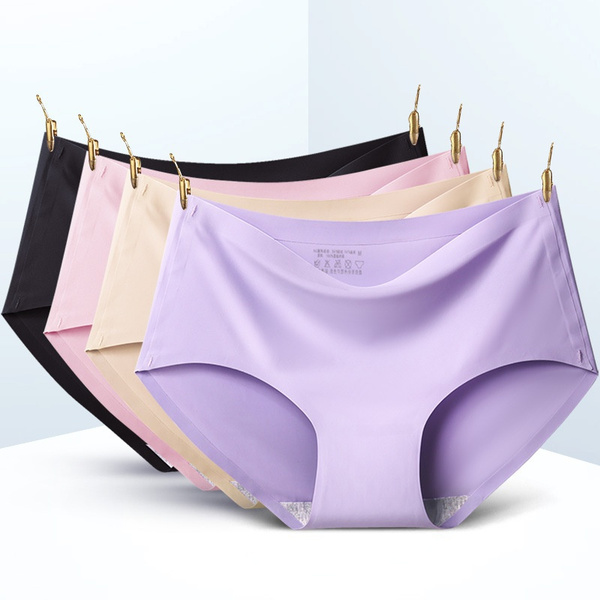 Fashion Underwear Solid Color Briefs Ice Silk Panties Women Cotton