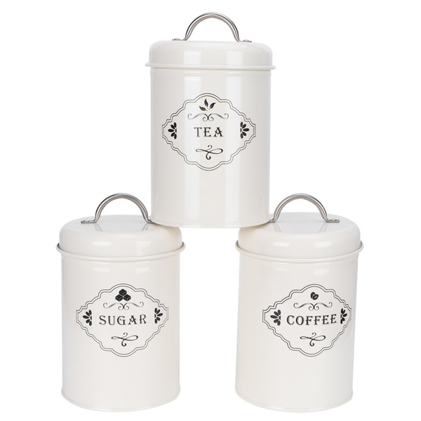 Black Tea Coffee Sugar Canisters Sets Kitchen Storage Containers Jars 