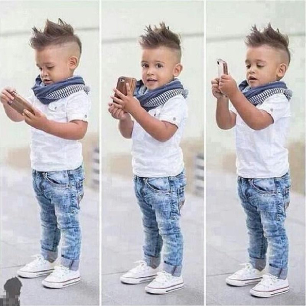Spring Summer Kids clothing Children's clothing Short Sleeved T-shirt + Jeans+ Scarf 3 Pcs Boy Clothes Boys Casual Set Suit For Boy | Wish