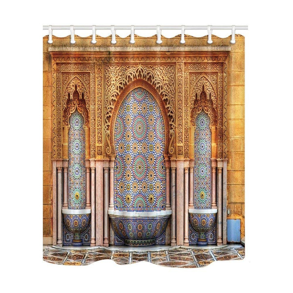 Details about   Design Mosaics Moroccan Oil Tap Interior Art Ceramics Print Shower Curtain Set 