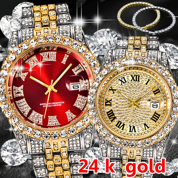 Jewelry Luxury Diamond Watches  Hip Hop Gold Diamond Watches