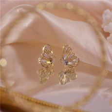 Cubic Zirconia, Fashion, butterfly earrings, gold