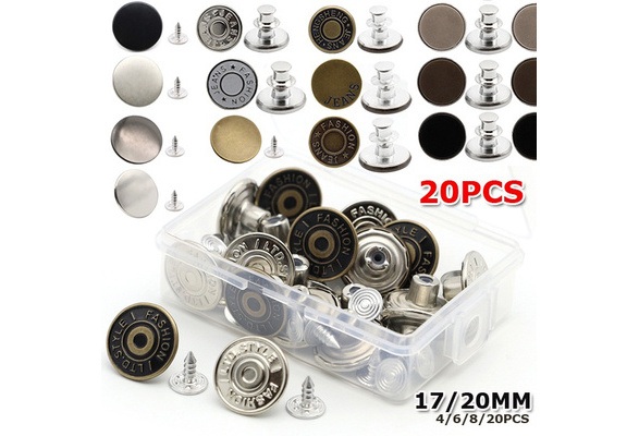 4/6/8/20PCS Button for Jeans, 17/20mm No Sewing Removable Reusable Metal  Steel Jean Denim Snap Buttons Replacement Repair Combo Fasteners Button  Fits to Clothing Jackets, Pants, Jeans, Bags