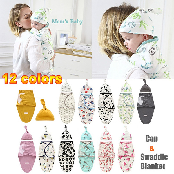 Mom's Baby Swaddle Blanket + Cap Newborn Cocoon Wrap Cotton Swaddling