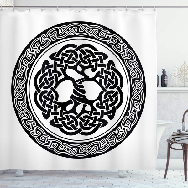 Celtic Shower Curtain Native Tree Of Life Ireland Early Renaissance Modern Design Cloth Fabric Bathroom Decor Set With Hooks White Black Wish - Celtic Design Home Decor
