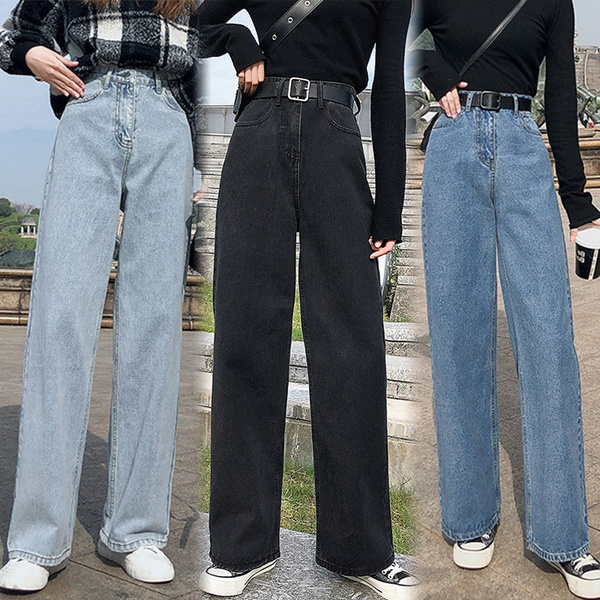 Women's Fashion Straight Denim Jeans Comfortable Loose Wide Leg Pants