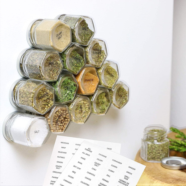 15 Pack Magnetic Spice Jars Hexagon Glass Spice Jars With Stainless Steel Strong Magnet Lids Space Saving Storage For Dry Herbs And Spices Great