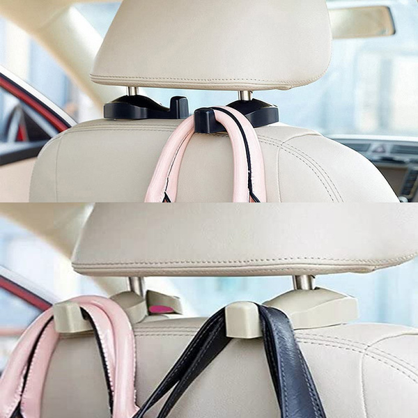 Beige -Set of 2 Universal Car Vehicle Back Seat Headrest Hanger Holder Hook for Bag Purse Cloth Grocery 