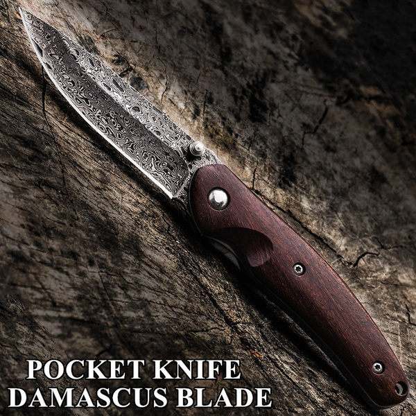 Damascus Pen Knife Wood Handle