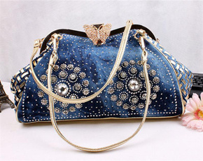 women bags, Shoulder Bags, DIAMOND, Denim