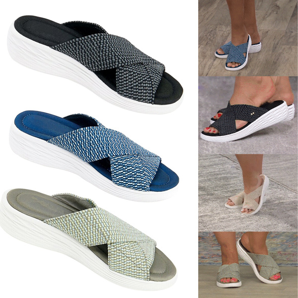 New Stretch Cross Orthotic Slide Sandals Casual Beach Slip On