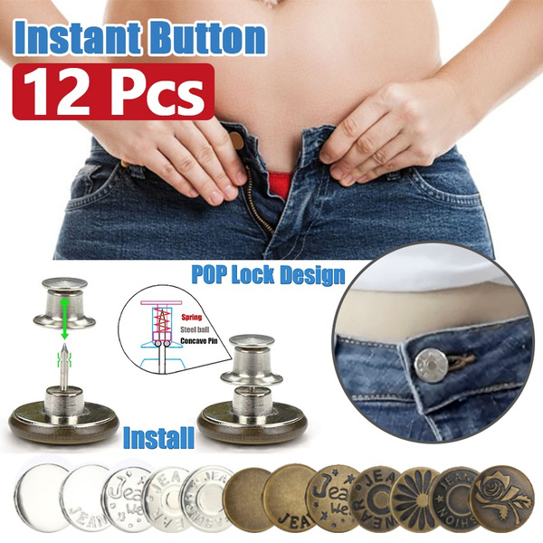 12PCS Jean Button Replacement,Instant Buttons,Button Pins for Jeans Pants  Fashion Jeans Swing Crafts DIY, Easy to Use and No Tools Require