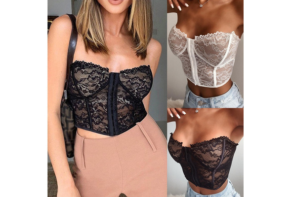 Sexy Strapless Bralette Breasted Lace Corset Cami Crop Tops For