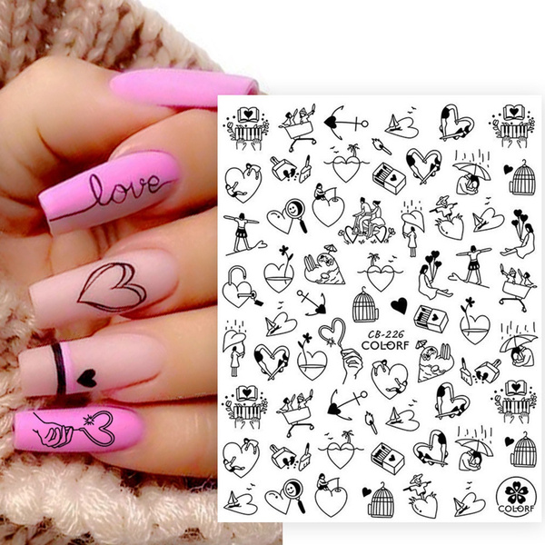 3D Nail Stickers Black Abstract Love Line Geometric Valentine Adhesive  Decals Adhesive Decals Geometric Line Love Nail Art Decorations Abstract  Nail Stickers 3D Black | Wish