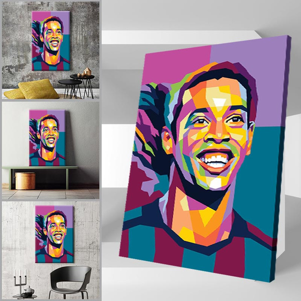 Mural Football Player Ronaldinho Watercolor Art Oil-painting, Painting ...