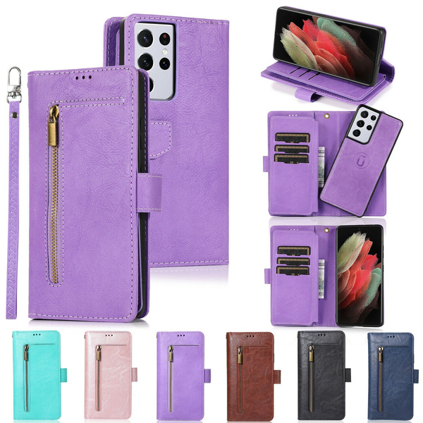 Detachable Leather Zipper Wallet Cases for Samsung Galaxy S21 Series