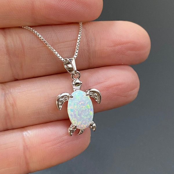 white opal turtle necklace