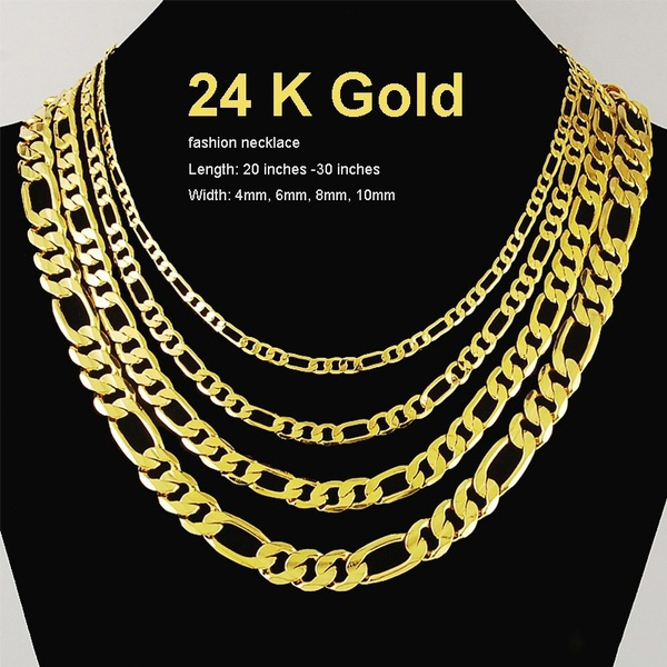 24K Solid Gold Cuban Flat Figaro Link 