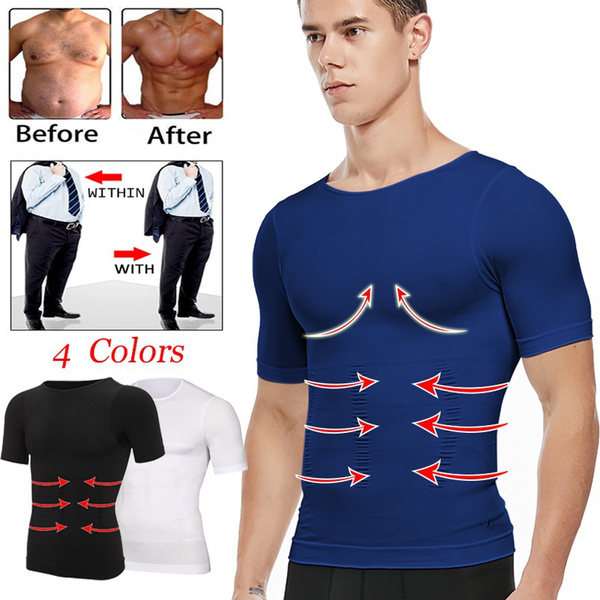 Mens Slimming Body Shaper Belly Chest Compression Vest T-Shirt Top Underwear