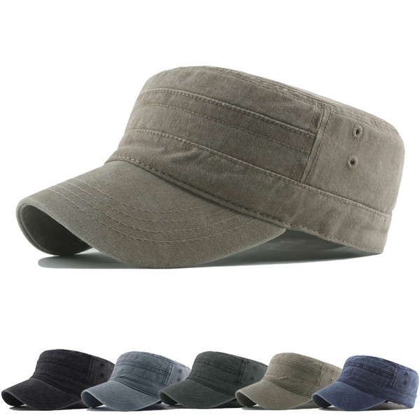 Men s Army Flat Cap Military Army Hat Adjustable Plain Cotton Washed Men s Army Flat Cap Military Army Hat Adjustable Plain Cotton Washed