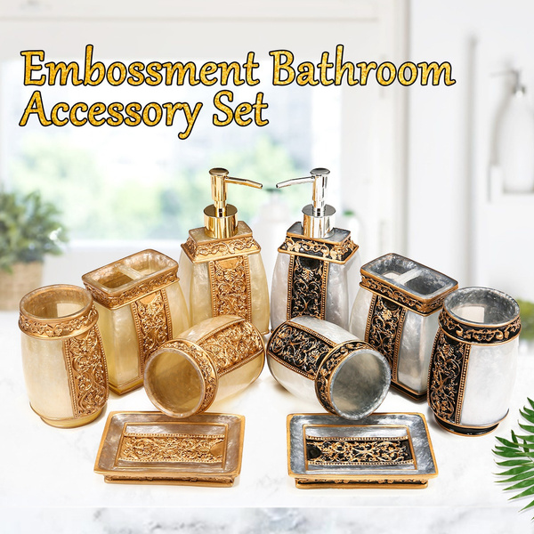 5PCS Bathroom Accessories Set Soap Dispenser Toothbrush Holder Tumbler Soap Dish 