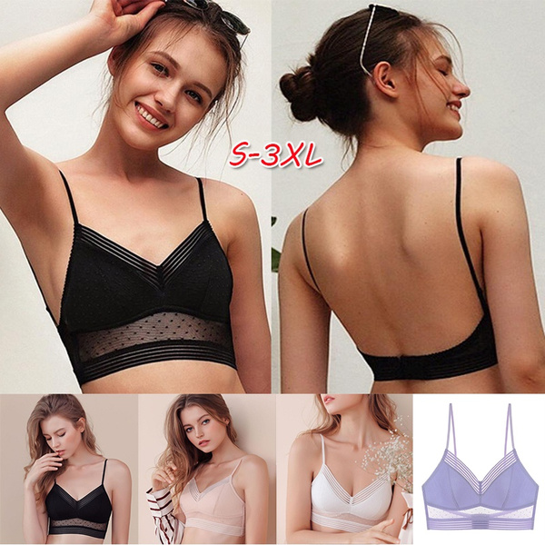 S-3XL Sexy Backless Strapless Bra Push Up Plus Size Bras for Women Thin  Lace Bralette Dots Mesh Lingerie Brassiere Low Back Underwear