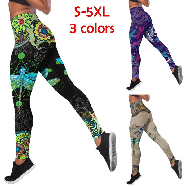 Summer Women's Sports Print Leggings High Waist Fitness Yoga Pants Elastic Workout  Leggings Plus Size