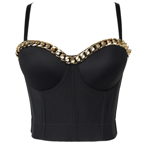 Fashion Gold-Plated Chain Corset Top Nightclub Tops Women Crop Top To Wear  Out Bra Push Up Bustier Female Tops