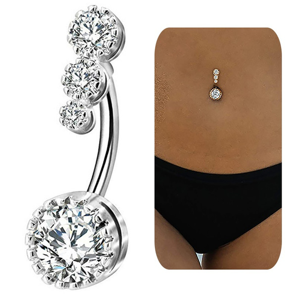 Fashion Crystal Button Dangle Barbell Bar Belly Navel Ring Body Piercing Jewelry 