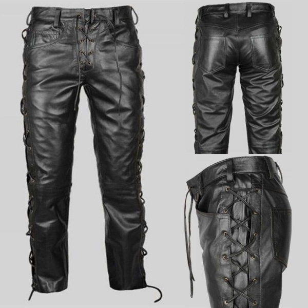 Plus size leather lace up outlet pants