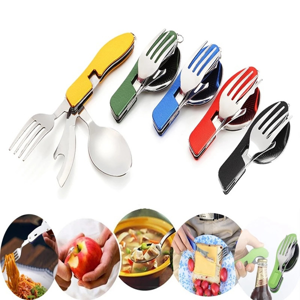 Portable Picnic camp spoon fold Spork fork flatware tableware knife