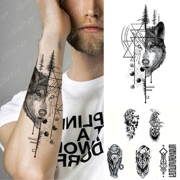 Waterproof Temporary Tattoo Sticker Wolf Tiger Compass Forest Tattoos Skull  Body Art Arm Fake Sleeve Women Men | Wish