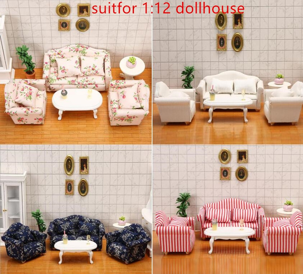 1/12 Dollhouse Living Room Table Sofa Set Wooden Furniture Kit Doll House Toy 