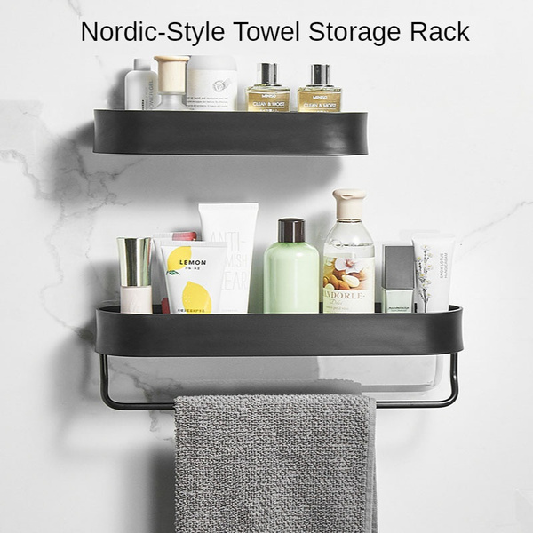 Bathroom Shelf Rack Kitchen Wall Shelves Bath Towel Holder Black Shower  Storage Basket Kitchen Organizer Bathroom Accessories