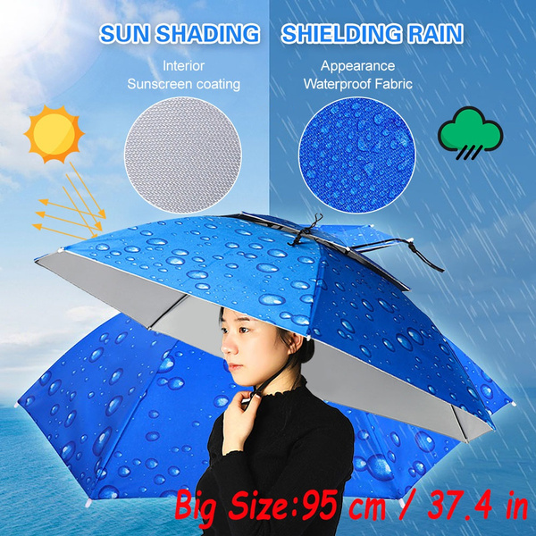 Double Layer Umbrella Hat Women Men Folding Sun Rain Cap with Adjustable  Head Band for Fishing Camping Hiking
