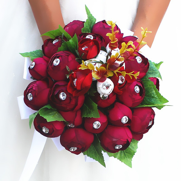 Romantic Crystal Flower Rose Bouquet Wedding Bride Bridesmaid Flower Wand NP2 