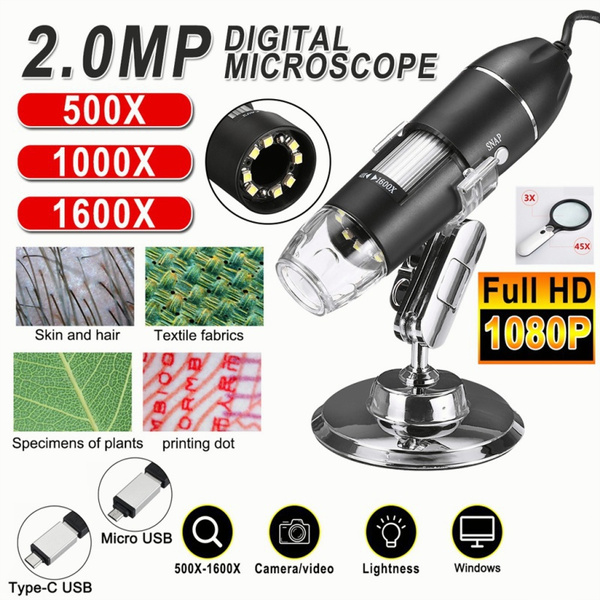 1600X /1000X/500X 3 In 1 Portable 8 LED Light Magnifier Adjustable ...
