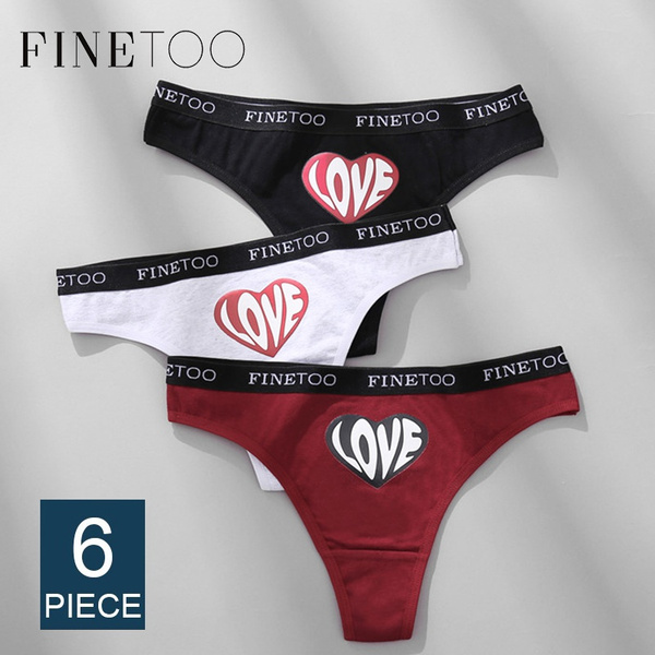 FINETOO Women's Cotton Thong Sexy Female Underpant Love Printed