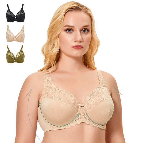 Delimira Womens Sheer Minimizer Bra Plus Size Support Underwired