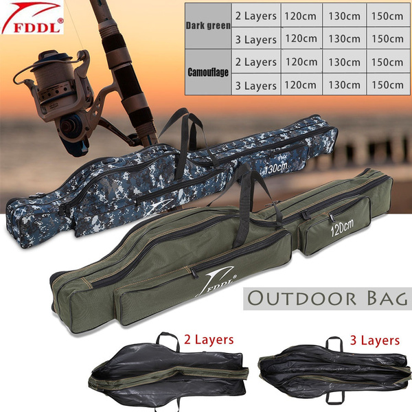 130cm/150cm Three Layers Fishing Bag Portable Folding Fishing Rod Reel Tackle Tool Carry Case
