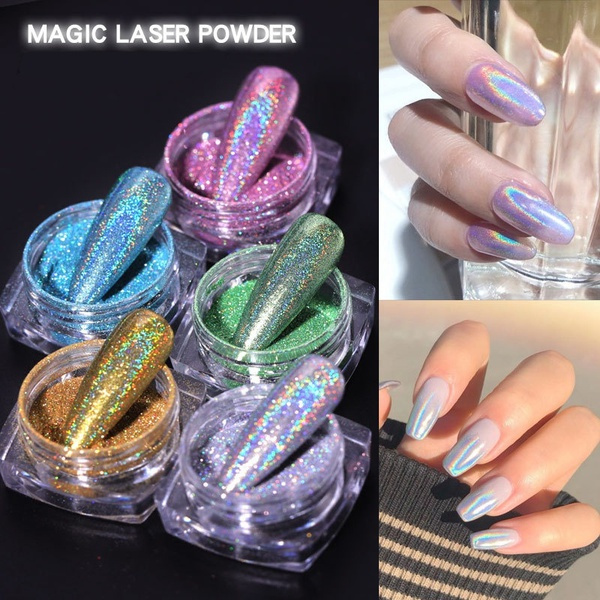12 Color Holographic Powder Laser Silver Glitter Chrome Nail Powder DIP ...