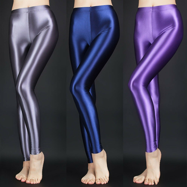 Plus Size Women's Satin Shiny Glossy Leggings Wet Look Pants Trousers ...