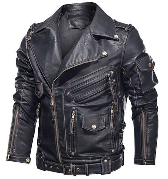 Revolucionario Visión Construir sobre Mens Winter Leather Jacket Motorcycle PU Leather Jacket Men Cool Zipper  Multi-pocket Leather Bike Chaquetas Hombre Coats | Wish