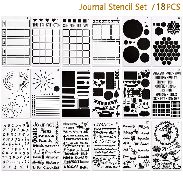 16 Piece Journaling Stencils, Planner Stencils