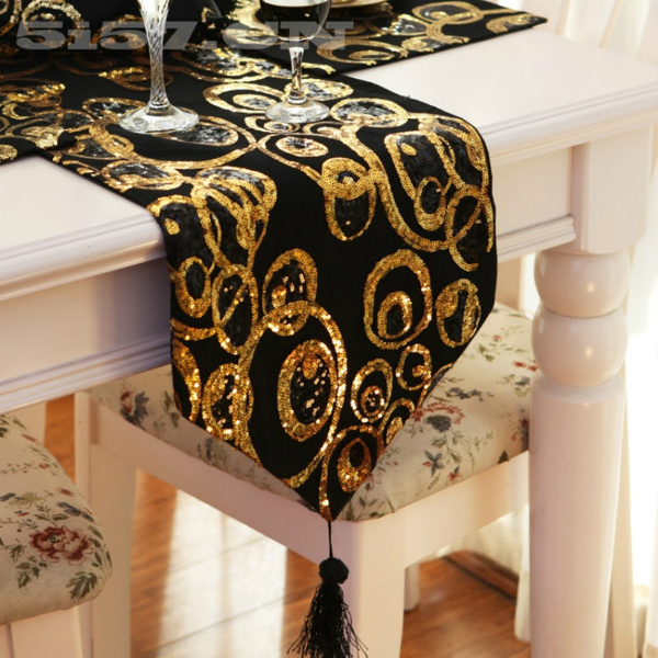 Black and silver on sale table runner